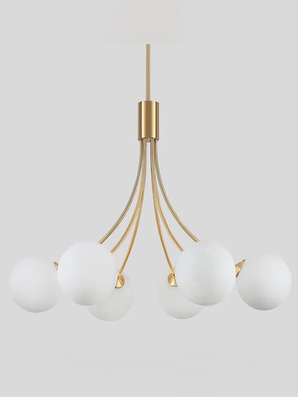 32” Gold Sputnik Chandelier 6-Light Milk Glass Mid-Century Ceiling Light